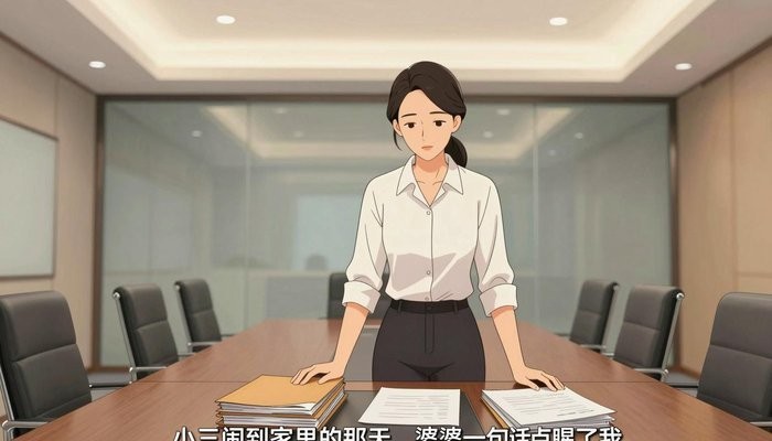婚姻保鲜一位华裔女性站在玻璃幕墙会议室桌首，双手按在一叠文件夹上低头看文件