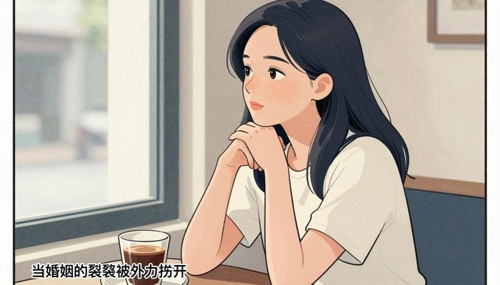 西安一位华裔女性坐在咖啡馆安静角落,双肘撑桌十指交握,凝视前方
