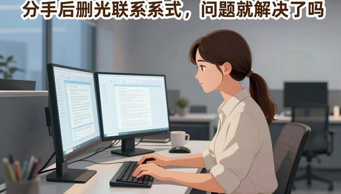 两性关系一位华裔女性在简洁现代办公工位，双屏发光，敲击键盘神情专注