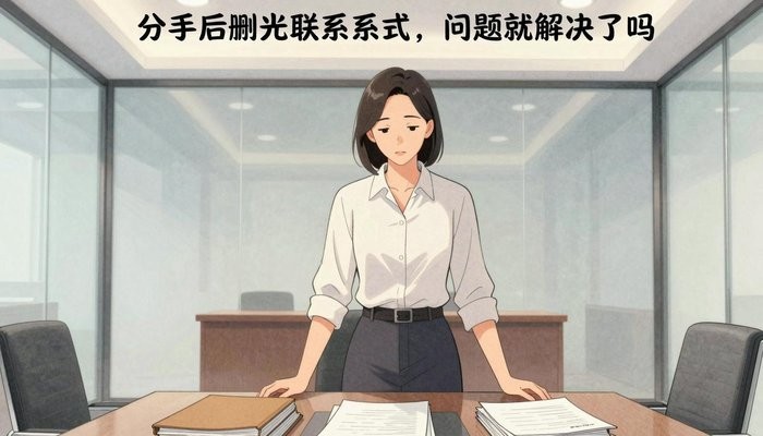 关系经营一位华裔女性站在玻璃幕墙会议室桌首，双手按在一叠文件夹上低头看文件