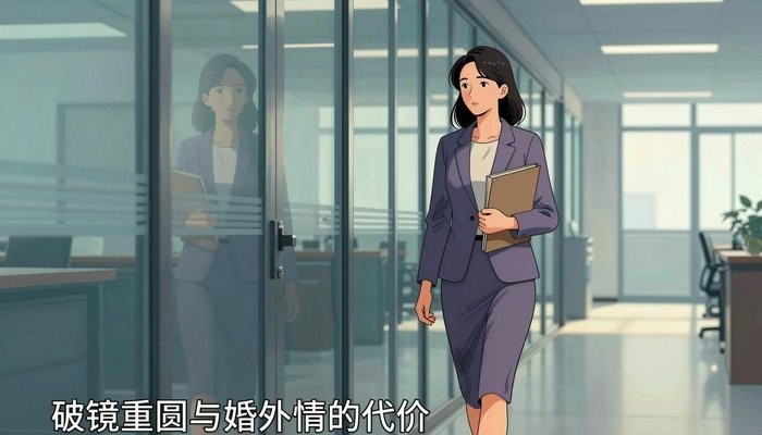 海口一位华裔女性沿玻璃幕墙办公走廊缓步行走,手拿文件夹,侧面视角
