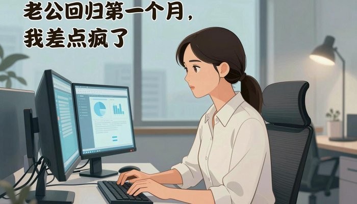亲密关系一位华裔女性在简洁现代办公工位，双屏发光，敲击键盘神情专注