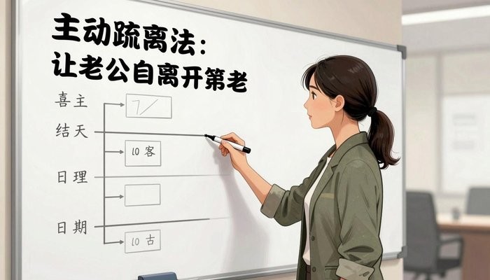 夫妻关系一位华裔女性站在贴满笔记和时间线的白板旁,手持马克笔侧身面向白板