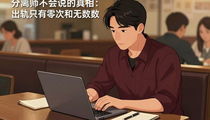 情感连接一位华裔男性坐在咖啡店卡座,笔记本电脑打开专注看屏幕,旁边放笔记本和笔
