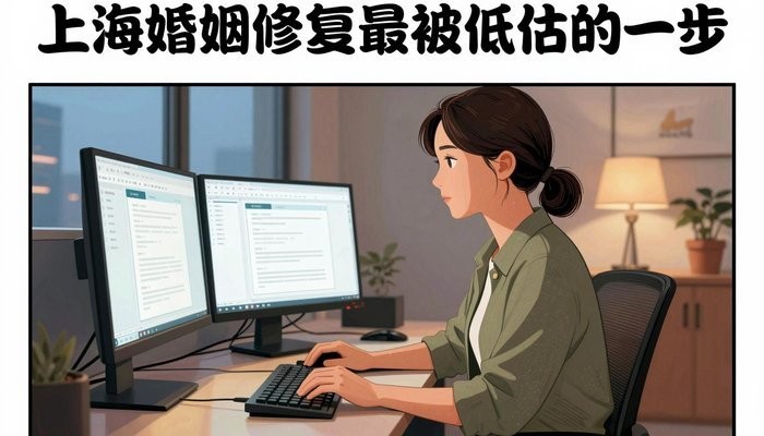 安全感一位华裔女性在简洁现代办公工位，双屏发光，敲击键盘神情专注