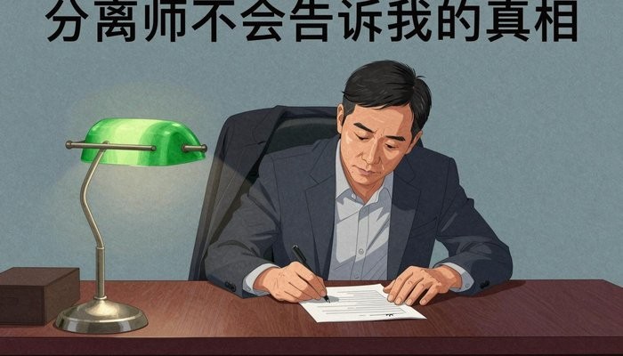 婚姻沟通一位四十多岁的华裔男性坐在私人办公室，身体前倾双手按在堆满文件的桌上