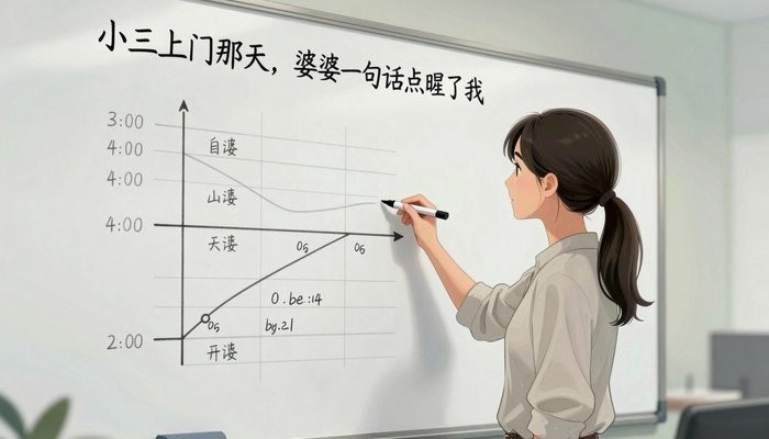 情绪管理一位华裔女性站在贴满笔记和时间线的白板旁,手持马克笔侧身面向白板
