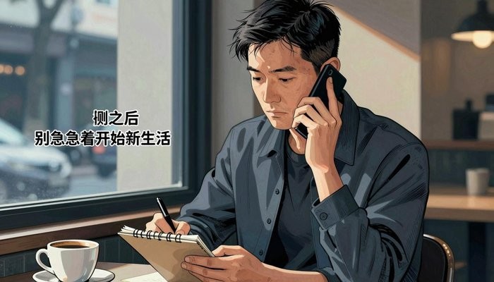 夫妻关系一位华裔男性坐在咖啡馆角落,手机贴耳,在小本子上记录