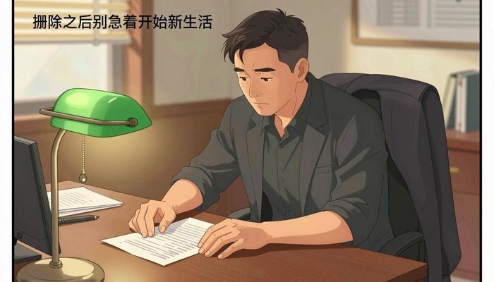 两性差异一位四十多岁的华裔男性坐在私人办公室,身体前倾双手按在堆满文件的桌上