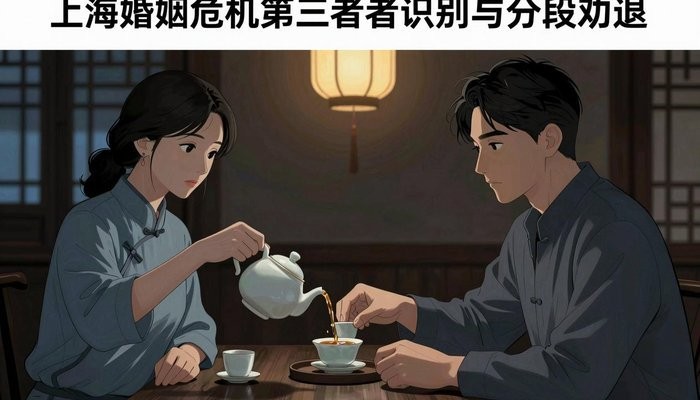 上海一男一女两位华裔隔着传统茶桌对坐，女方为男方杯中倒茶，神情温和而认真