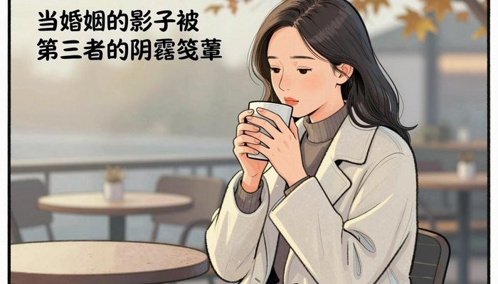 拉萨一位华裔女性坐在户外咖啡馆露台,穿薄外套,双手捧着热马克杯,背景秋叶虚化