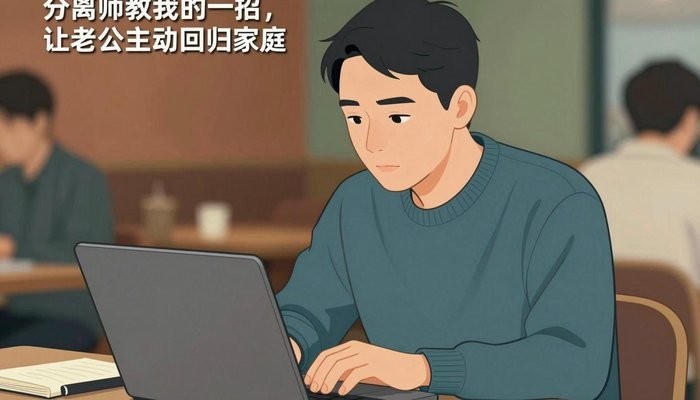 婚姻保鲜一位华裔男性坐在咖啡店卡座,笔记本电脑打开专注看屏幕,旁边放笔记本和笔